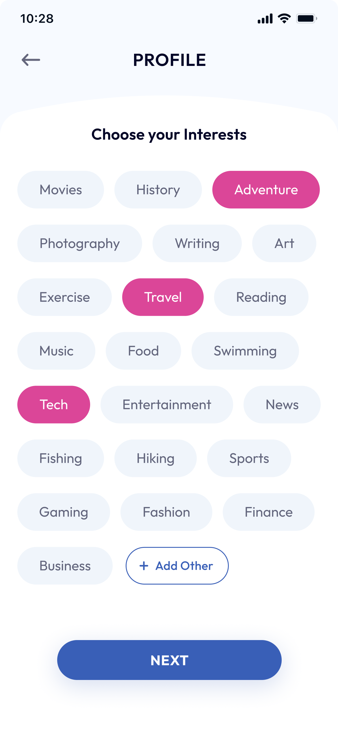 Create Profile - Interests